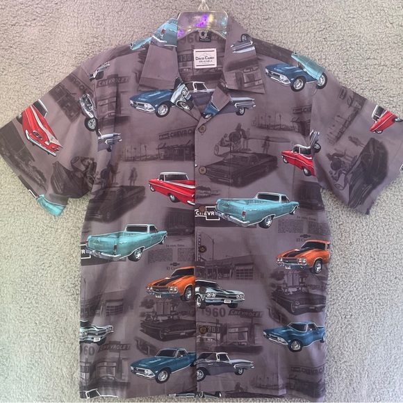 David Carey Button Up Shirt Sz M Gray Short Sleeve Chevrolet All Over Print Mens - Picture 1 of 9